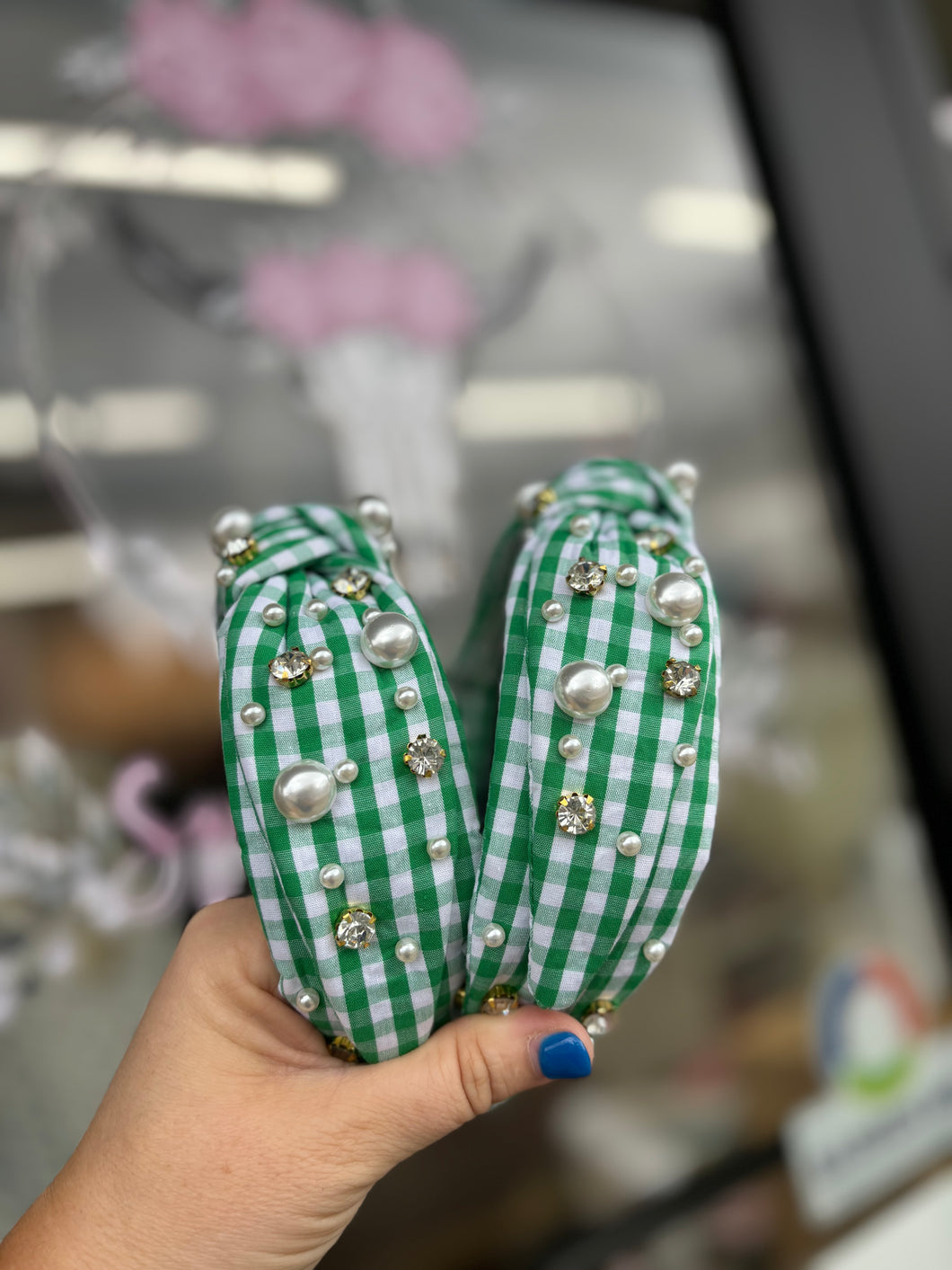 Green Gingham Headband