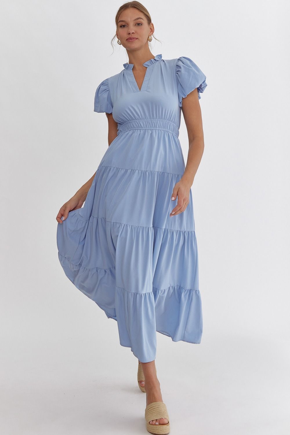 Light Blue Puff Sleeve Maxi Dress