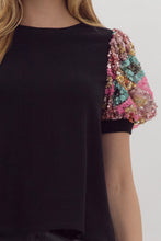 Load image into Gallery viewer, Black Sequin Puff Sleeve Top
