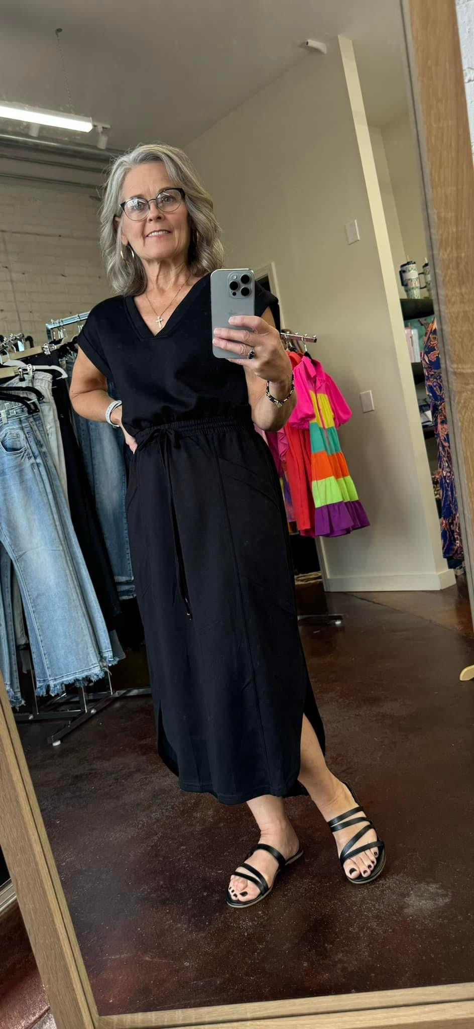 Black Casual Midi Dress