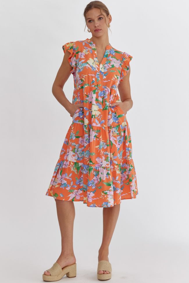 Orange Floral Midi