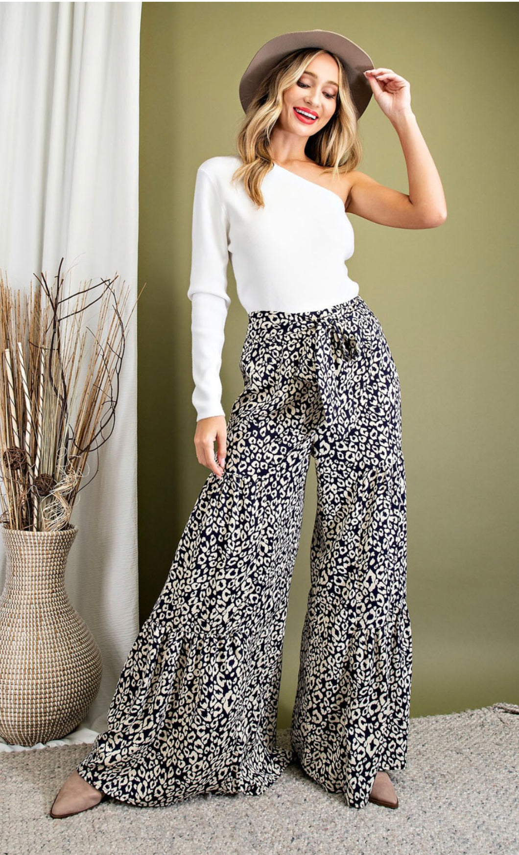 Navy Leopard Tiered Pants