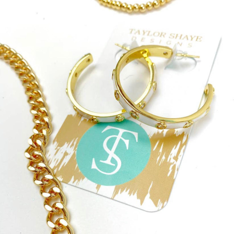 White & Gold Hoops